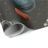Retro-Astronaut-Raumszene-Wrap-Papier Geschenkpapier (Rolleneckpunkt)