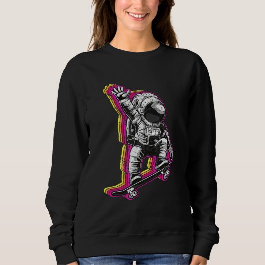 Retro Astronaut Skater Skateboarder Sweatshirt (Vorderseite)