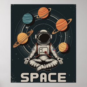 Retro-Astronaut vermittelt im Weltraum Poster