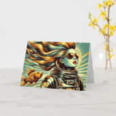 Retro-Astronautin und Jeden Anlaß Karte (Gelbe Blume)