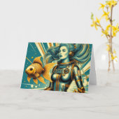 Retro-Astronautin und Jeden Anlaß Karte (Gelbe Blume)