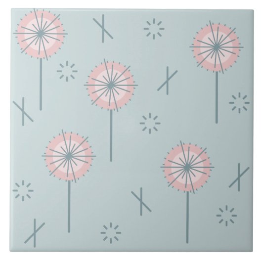 Retro-Atom-Blumen Grün Pink Fliese (Vorderseite)