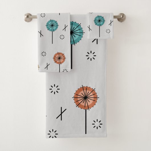 Retro-Atom-Blumen Mehrfarbig Badhandtuch Set (Insitu)