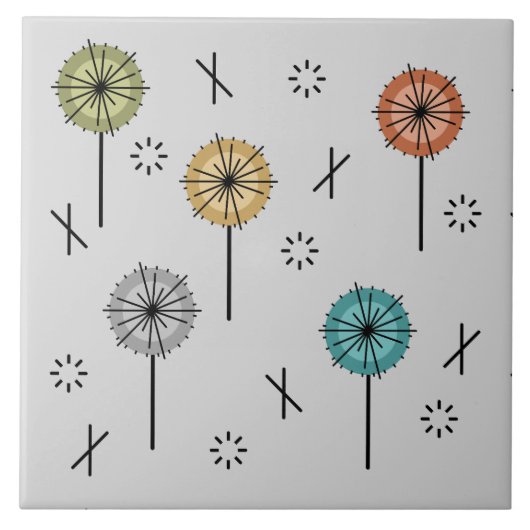 Retro-Atom-Blumen Mehrfarbig Fliese (Vorderseite)