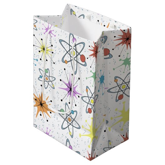 Retro Atom Mittlere Geschenktüte (Vorderseite Schrägansicht)