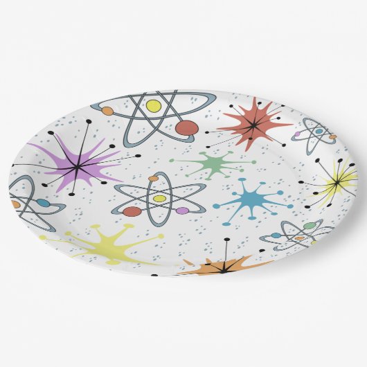 Retro Atom Pappteller (Schrägansicht)
