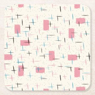 Retro-Atom-Pink-Muster-Papieruntersetzer Rechteckiger Pappuntersetzer