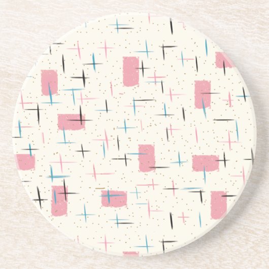 Retro-Atom-Pink-Pattern-Sandstein-Getränkeunterset Sandstein Untersetzer (Vorne)