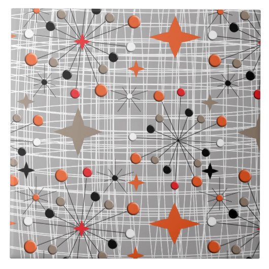 Retro-Atom-Sternenburst-Design Fliese (Vorderseite)