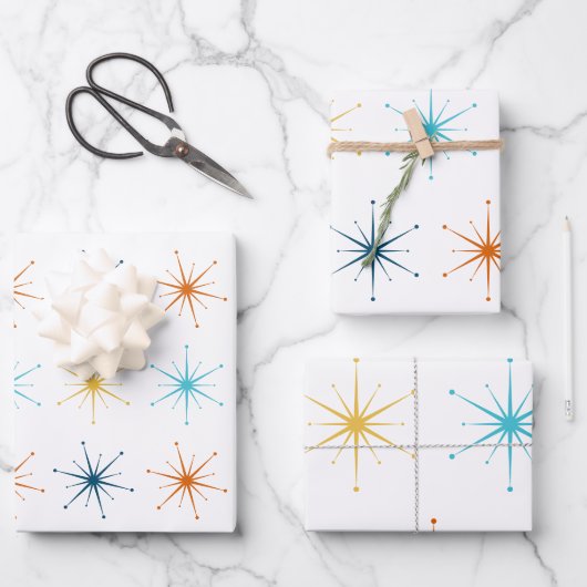Retro-Atom-Sternenburst-Muster Wählen Sie Ihre Far Geschenkpapier Set (Vorderseite)