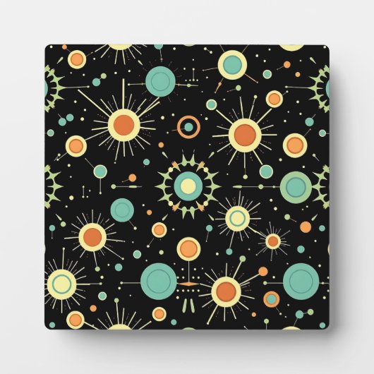 Retro-Atom-Sternenexplosion-Midcentury-Muster Fotoplatte (Vorderseite)