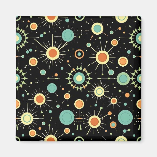 Retro-Atom-Sternenexplosion Midcentury-Muster Magnet (Vorne)