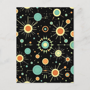 Retro-Atom-Sternenexplosion-Midcentury-Muster Postkarte