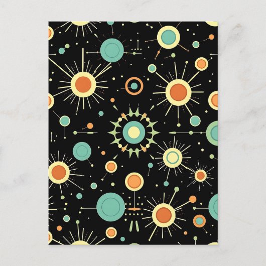 Retro-Atom-Sternenexplosion-Midcentury-Muster Postkarte (Vorderseite)