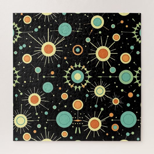 Retro-Atom-Sternenexplosion Midcentury-Muster Puzzle (Vertikal)