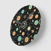 Retro-Atom-Sternenexplosion-Midcentury-Muster Runde Wanduhr (Winkel)