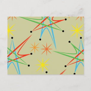 Retro-Atom-Sternenexplosion-Muster in vielen Farbe Postkarte