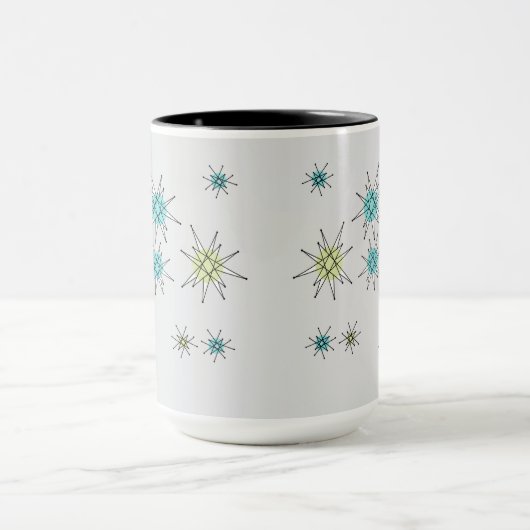 Retro Atoma Ära Cool Cat & Stars Gray Mitte Jahrhu Tasse (Zentrum)