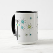Retro Atoma Ära Cool Cat & Stars Gray Mitte Jahrhu Tasse (Vorderseite Links)