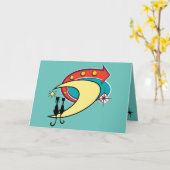 Retro Atoma Era MCM Cooler Cat Moon Jeden Anlaß Karte (Gelbe Blume)