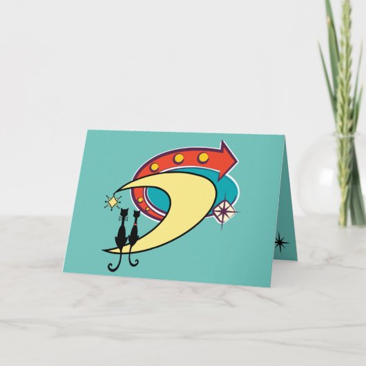 Retro Atoma Era MCM Cooler Cat Moon Jeden Anlaß Karte (Vorderseite)