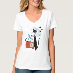 Retro Atoma Era Mitte Jahrhundert Moderne Katze & T-Shirt