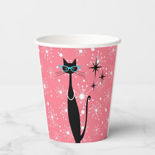 Retro Atoma Era Mitte Jahrhundert Moderne MCM Schw Pappbecher (Rückseite)