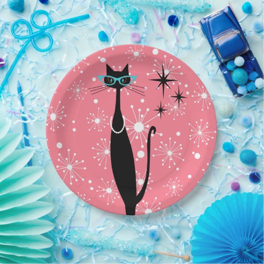 Retro Atoma Era Mitte Jahrhundert Moderne MCM Schw Pappteller (Party)