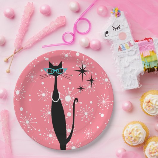 Retro Atoma Era Mitte Jahrhundert Moderne MCM Schw Pappteller (Party)