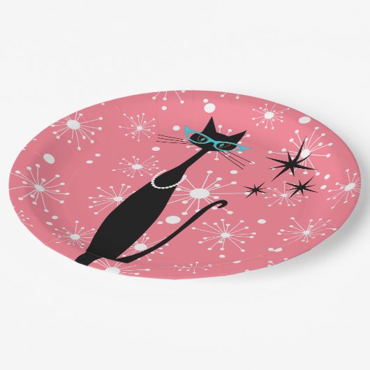 Retro Atoma Era Mitte Jahrhundert Moderne MCM Schw Pappteller (Schrägansicht)