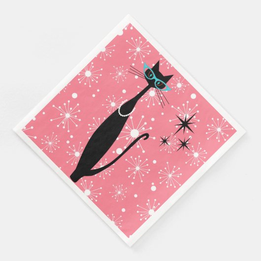 Retro Atoma Era Mitte Jahrhundert Moderne MCM Schw Serviette (Ecke)