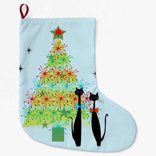 Retro Atoma Era Mitte Jahrhundert Moderne Weihnach Großer Weihnachtsstrumpf (Vorderseite)