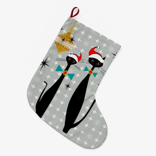 Retro Atoma Era Mitte Jahrhundert Moderne Weihnach Großer Weihnachtsstrumpf (Vorderansicht (hängend))