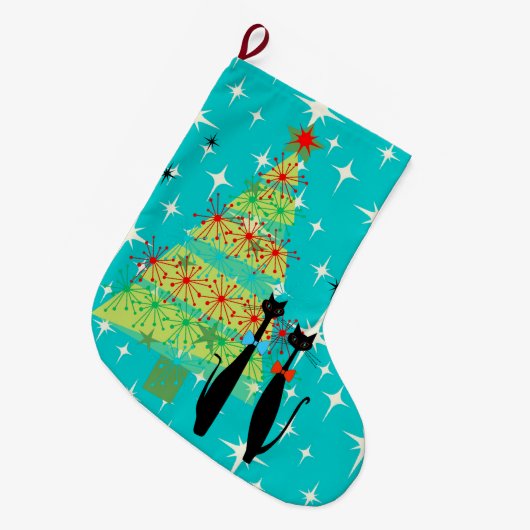 Retro Atoma Era Mitte Jahrhundert Moderne Weihnach Großer Weihnachtsstrumpf (Vorderansicht (hängend))