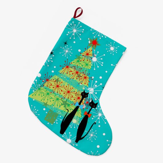 Retro Atoma Era Mitte Jahrhundert Moderne Weihnach Großer Weihnachtsstrumpf (Vorderansicht (hängend))