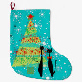 Retro Atoma Era Mitte Jahrhundert Moderne Weihnach Großer Weihnachtsstrumpf (Vorderseite)