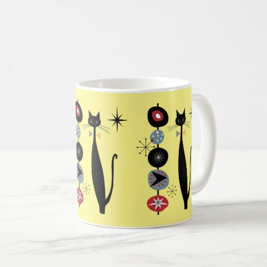 Retro Atoma Mitte Jahrhundert Moderne Coole Katze Kaffeetasse (VorderseiteRechts)