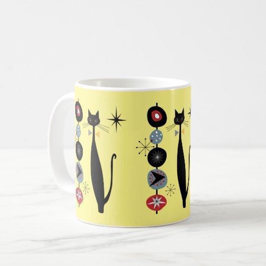 Retro Atoma Mitte Jahrhundert Moderne Coole Katze Kaffeetasse (Vorderseite Links)