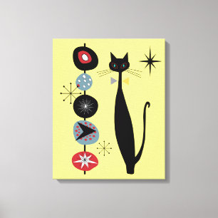 Retro Atoma Mitte Jahrhundert Moderne Coole Katze Leinwanddruck