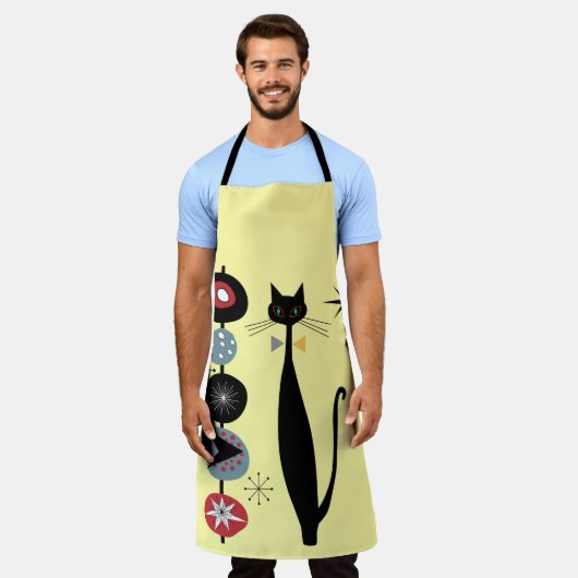 Retro Atoma Mitte Jahrhundert Moderne Coole Katze Schürze (Getragen)