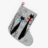 Retro Atoma Mitte Jahrhundert Modernes Cooles Katz Großer Weihnachtsstrumpf (Vorderansicht (hängend))