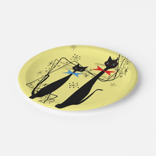 Retro Atoma Mitte Jahrhundert Modernes Cooles Katz Pappteller (Schrägansicht)