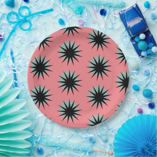 Retro Atoma Sunburst Muster Pappteller (Party)