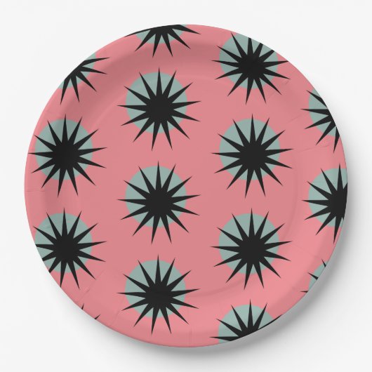 Retro Atoma Sunburst Muster Pappteller (Vorderseite)