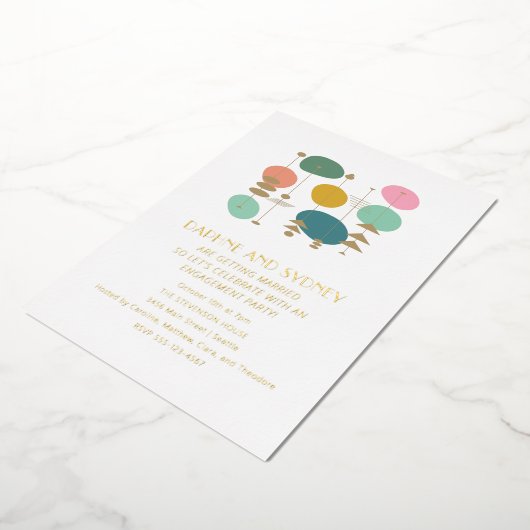 Retro Atomage Mid Mod Engagement Party Gold Folieneinladung (Gedreht)