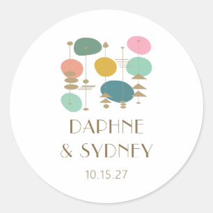 Retro Atomage Mitte Jahrhundert Moderne, maßgeschn Runder Aufkleber