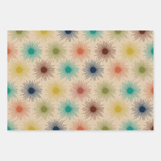 Retro Atomage Mitteljahrhundert Mod Suns Stars Roc Geschenkpapier Set (Vorderseite)