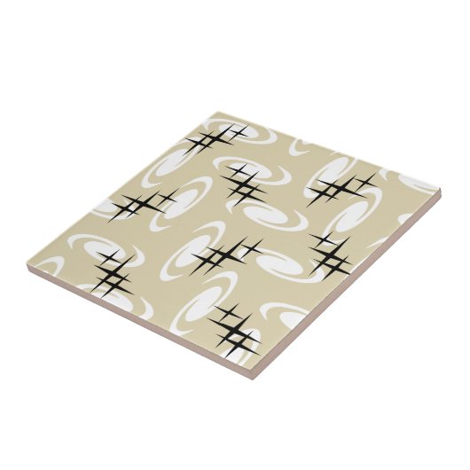 Retro Atomage Wirbel Stars Muster Beige Fliese (Seite)