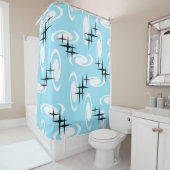 Retro Atomage Wirbel Sterne Muster Blau Duschvorhang (Beispiel)