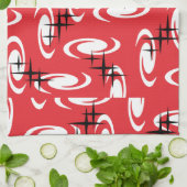 Retro Atomage Wirbel Sternenmuster Rot Geschirrtuch (Gefaltet)